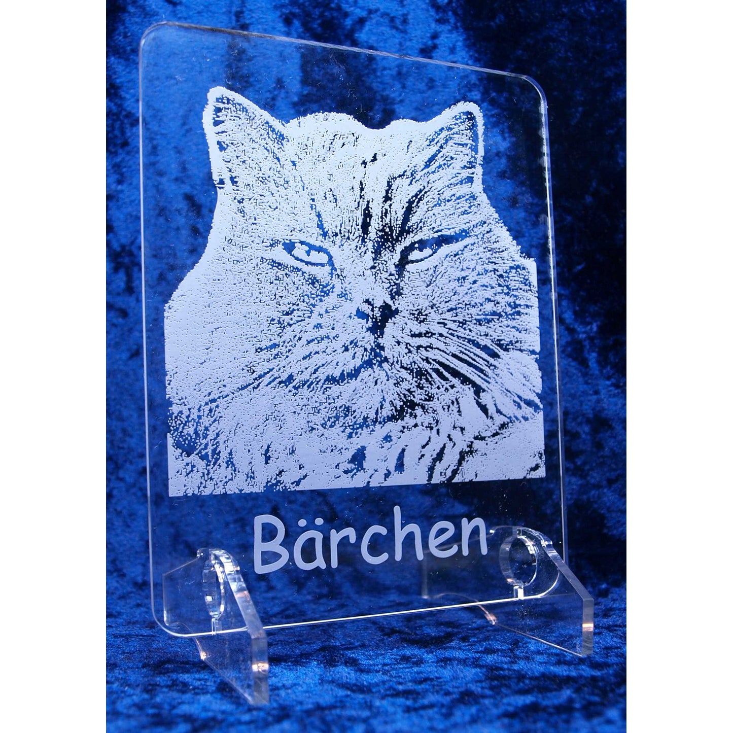 Acrylaufsteller mit Foto- und Textgravur