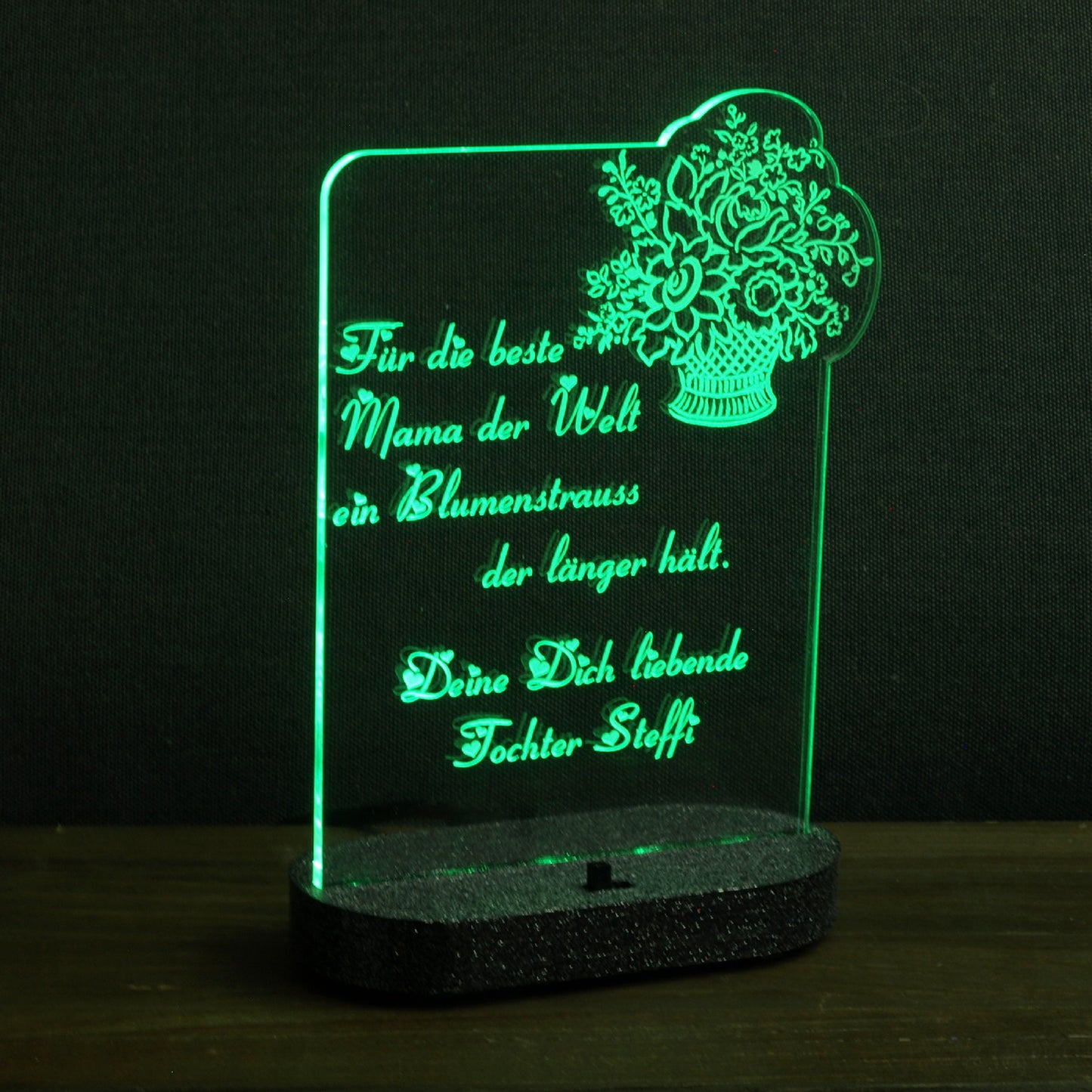 436 Acryl LED Beleuchtung Blumenstrauß Namensgravur grün