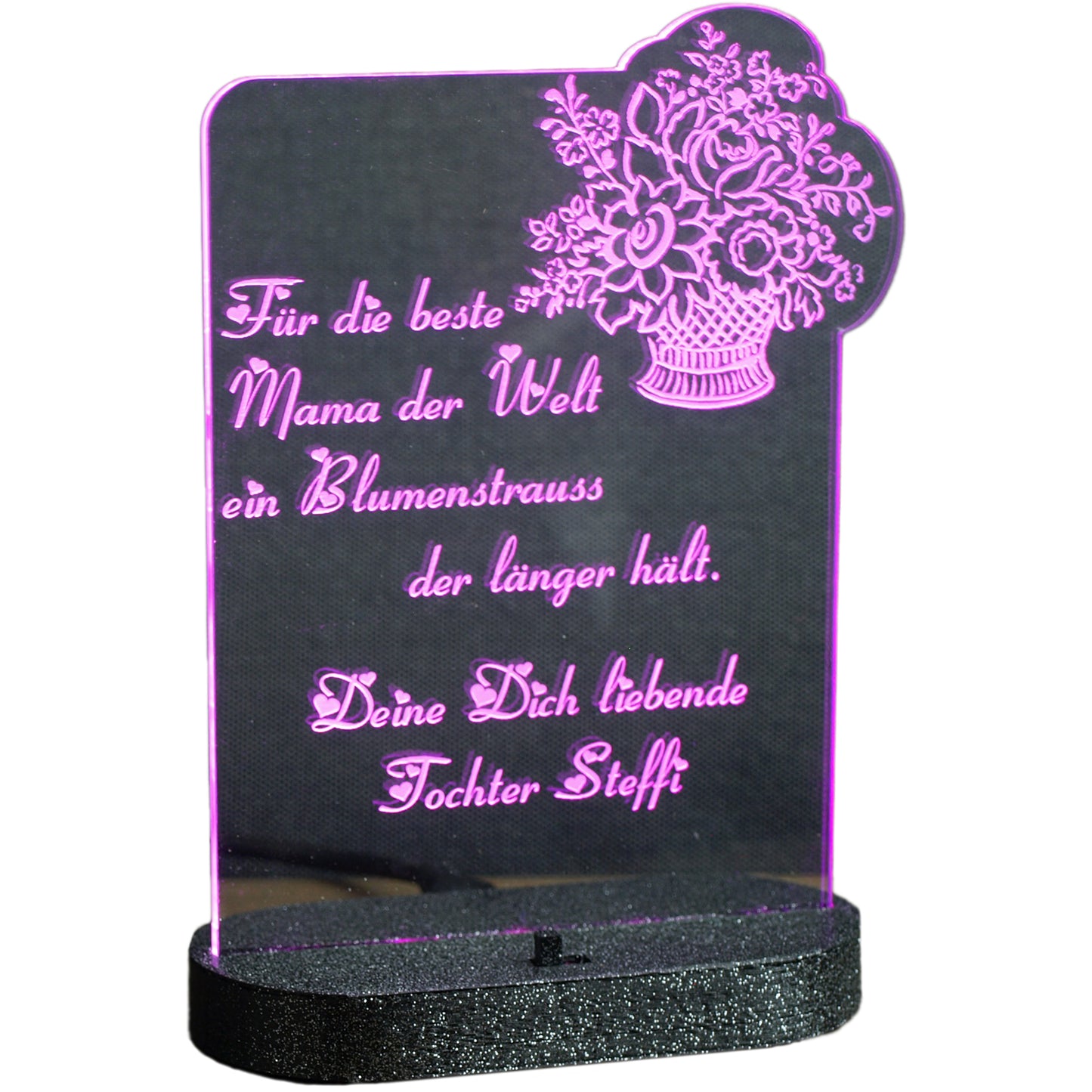 436 Acryl LED Beleuchtung Blumenstrauß Namensgravur Lila