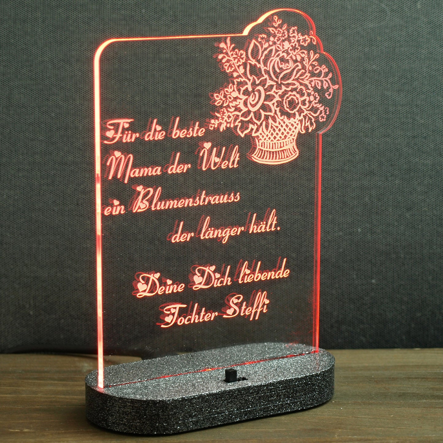436 Acryl LED Beleuchtung Blumenstrauß Namensgravur Rot