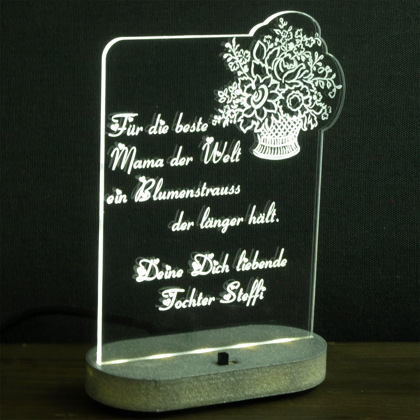 436 Acryl LED Beleuchtung Blumenstrauß Namensgravur Weiß