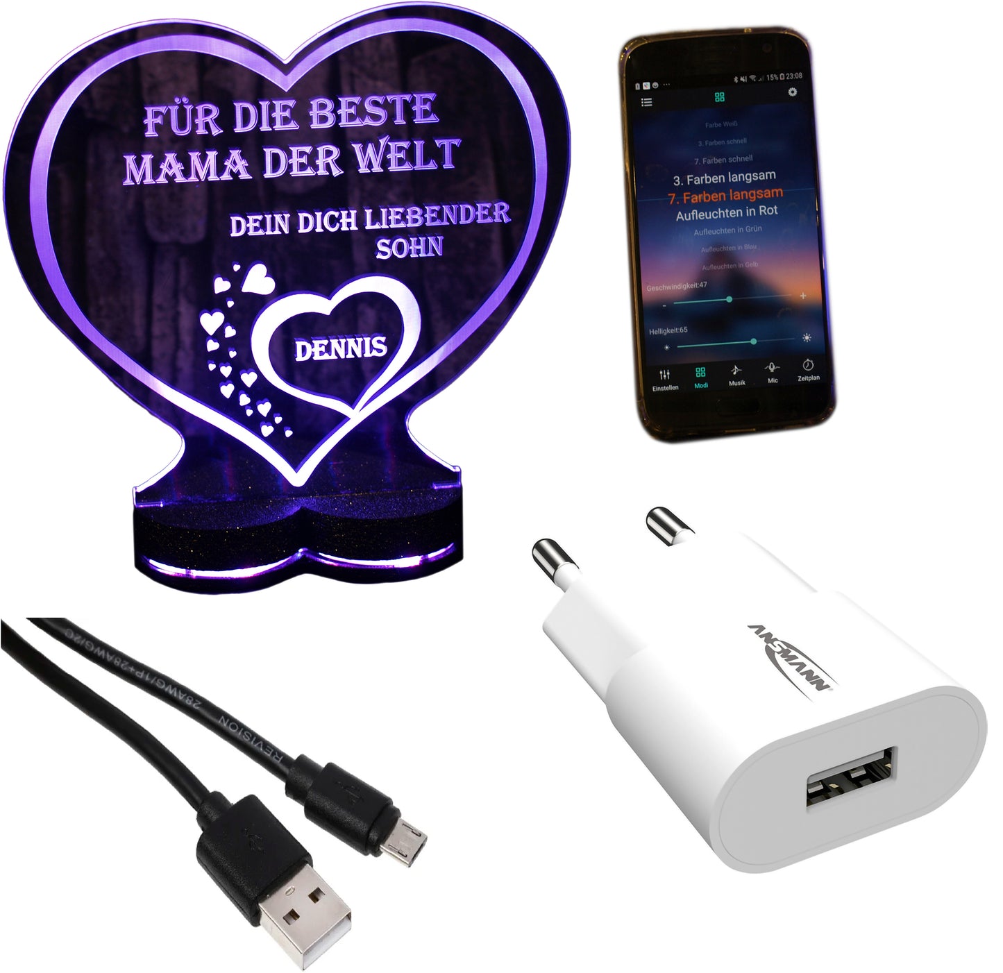 Aufsteller Herzsockel Gravur LED-Beleuchtung „Ich liebe dich“ | 125 × 135 mm | 150 × 157 mm