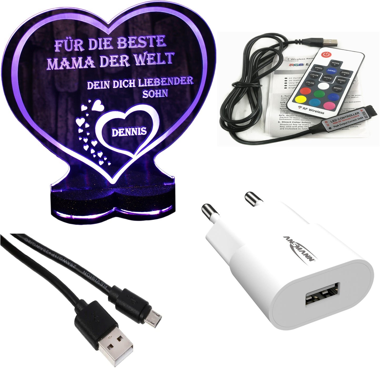 Aufsteller Herzsockel Gravur LED-Beleuchtung „Ich liebe dich“ | 125 × 135 mm | 150 × 157 mm