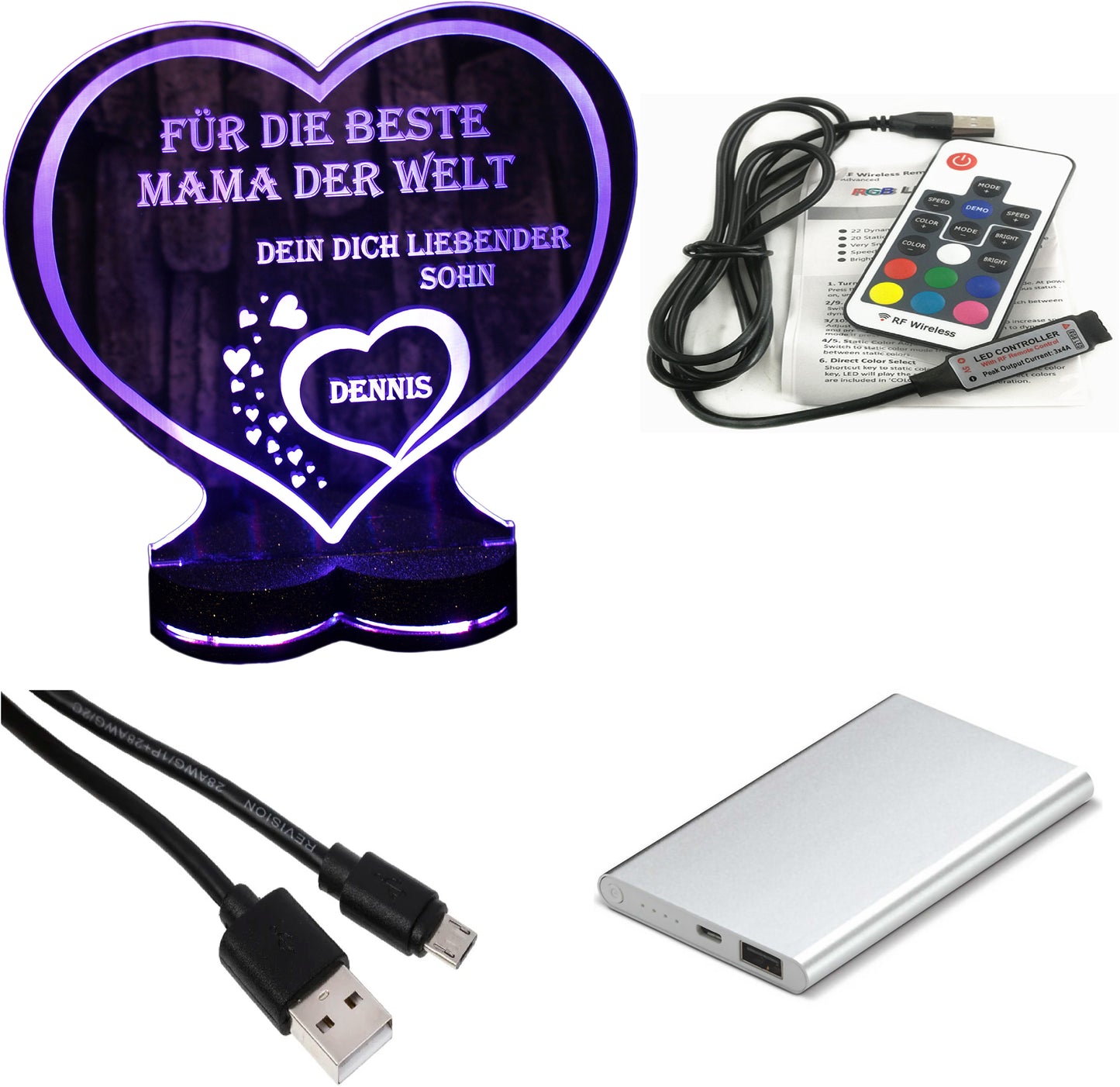 Aufsteller Herzsockel Gravur LED-Beleuchtung „Ich liebe dich“ | 125 × 135 mm | 150 × 157 mm