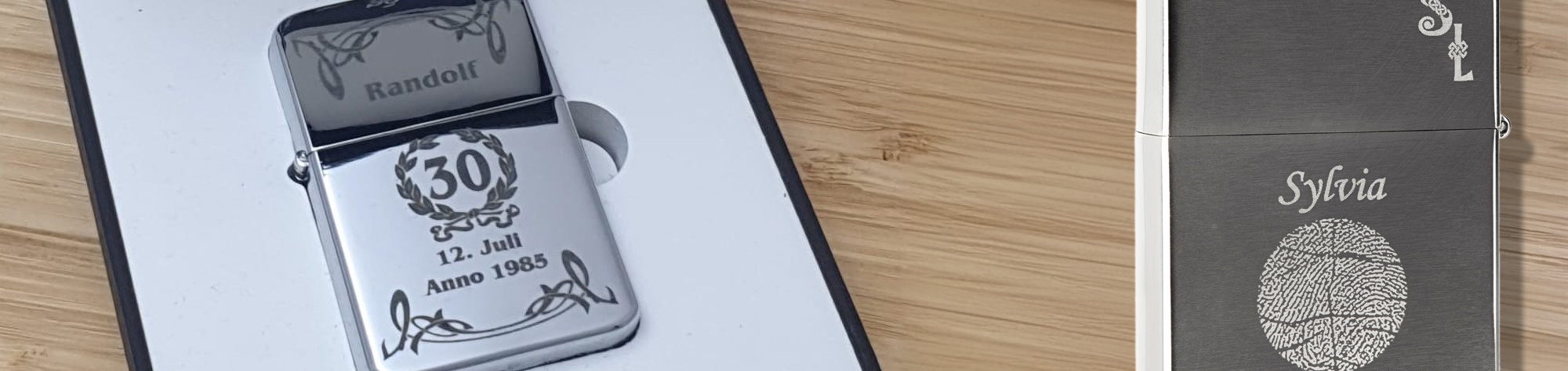 Zippos mit Gravur