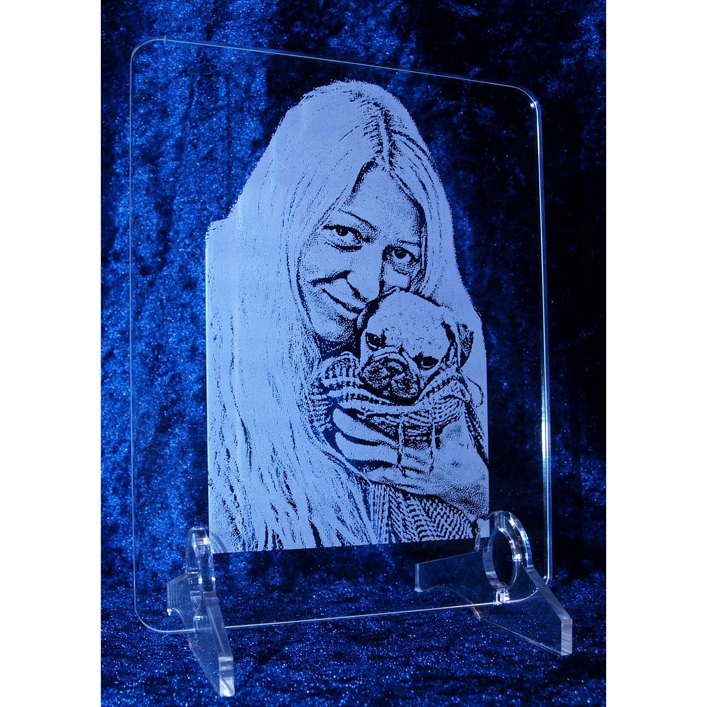 Acrylaufsteller mit Foto- und Textgravur