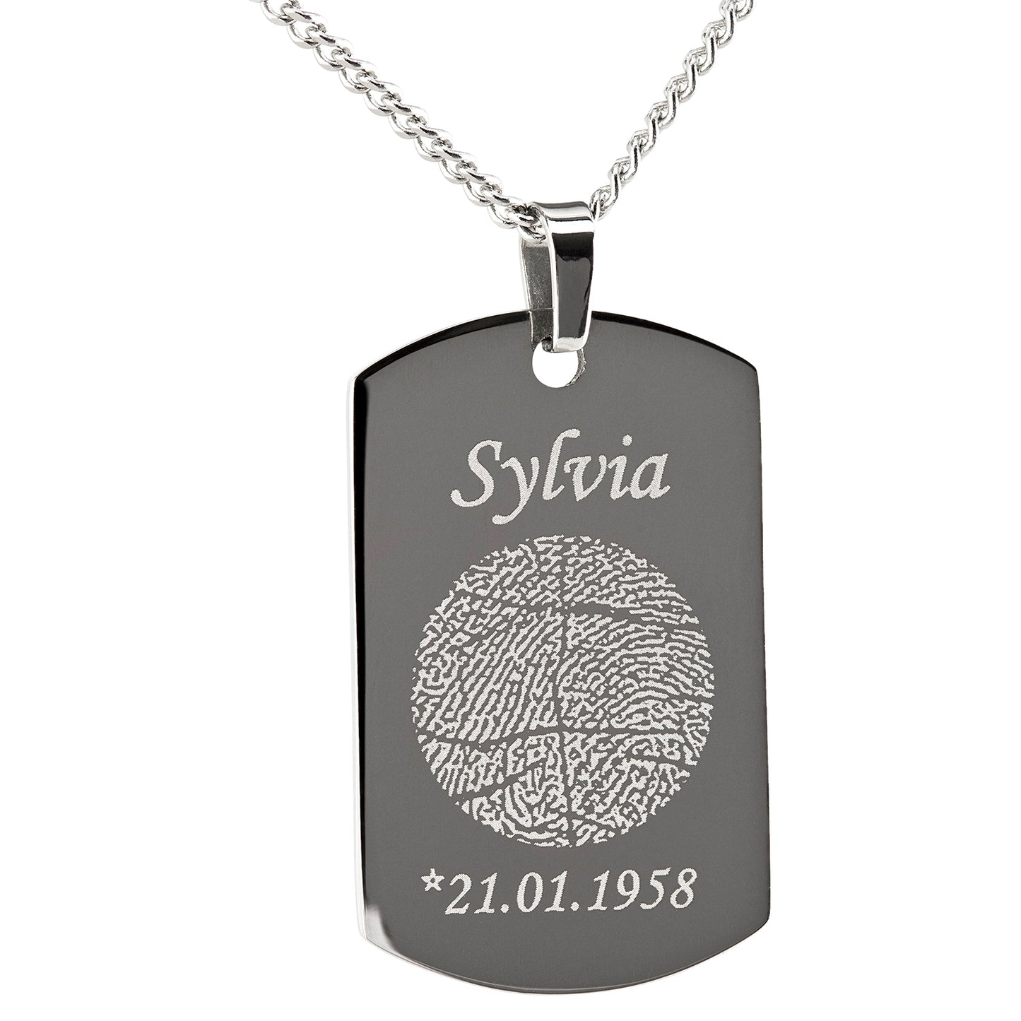 Edelstahlanhänger ID-Tag mit Motiv- und Textgravur