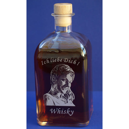 Whiskyflasche mit Foto- und Textgravur