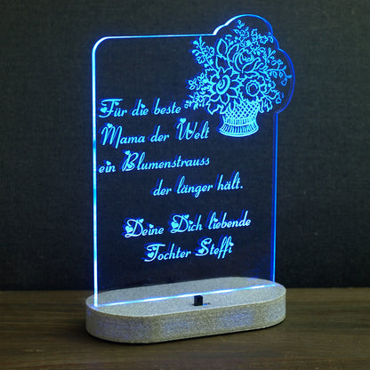 436 Acryl LED Beleuchtung Blumenstrauß Namensgravur Blau