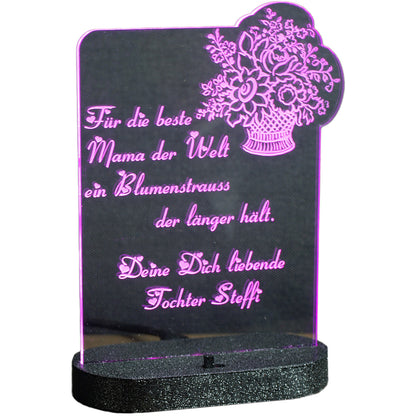 436 Acryl LED Beleuchtung Blumenstrauß Namensgravur Lila