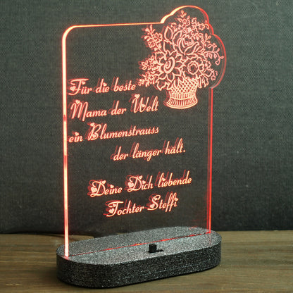 436 Acryl LED Beleuchtung Blumenstrauß Namensgravur Rot