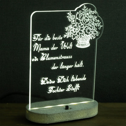 436 Acryl LED Beleuchtung Blumenstrauß Namensgravur Weiß