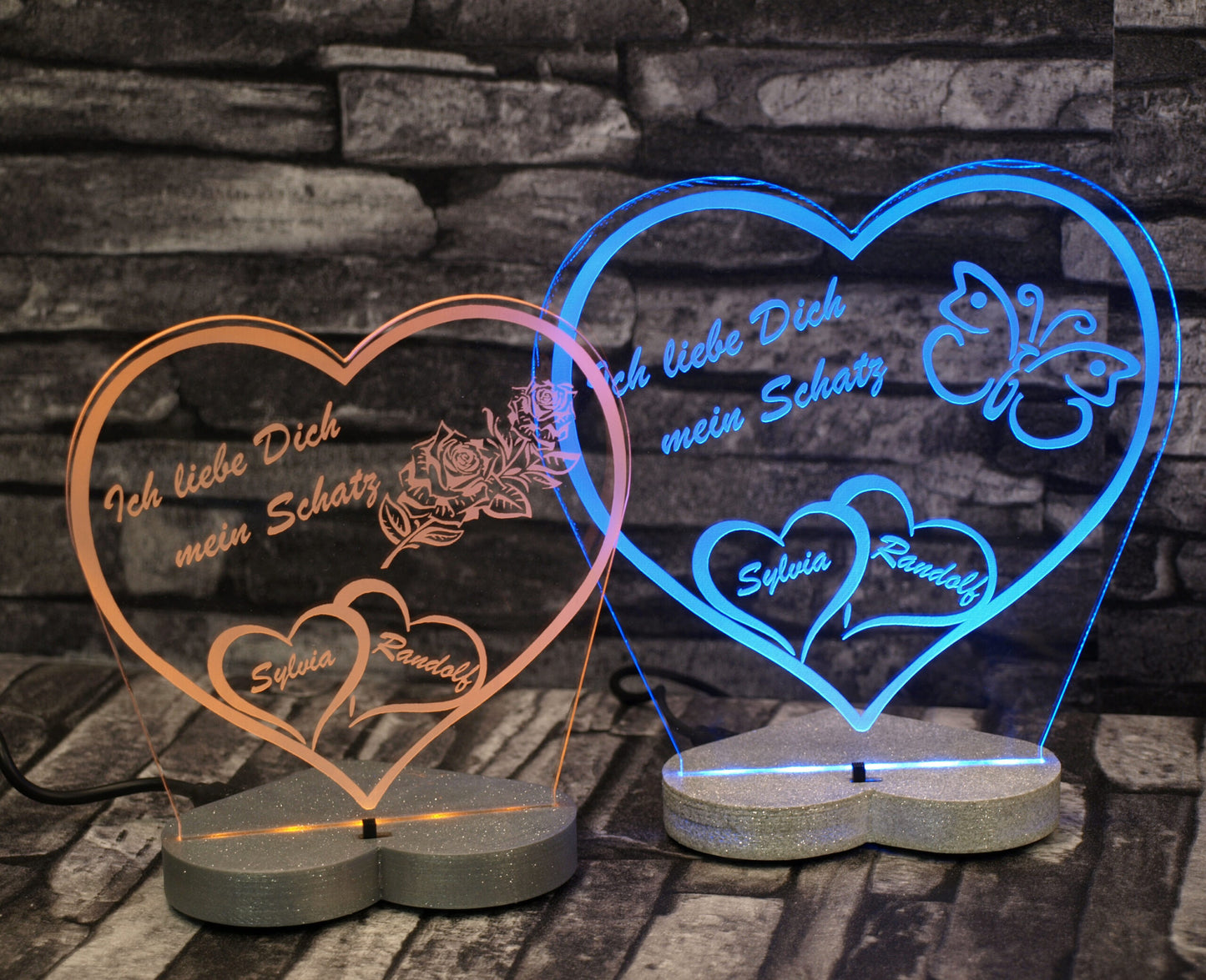 Acryl LED Beleuchtung Herz Aufsteller mit Gravur