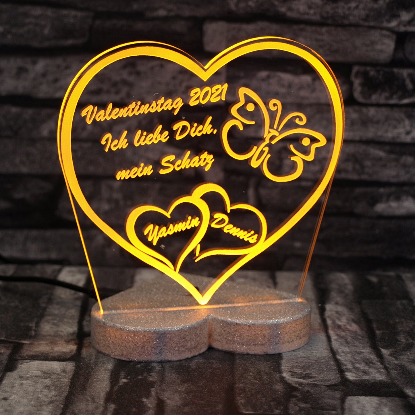 Acryl LED Beleuchtung Herz Aufsteller mit Gravur