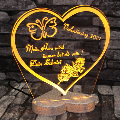 Acryl LED Beleuchtung Herz Aufsteller mit Gravur