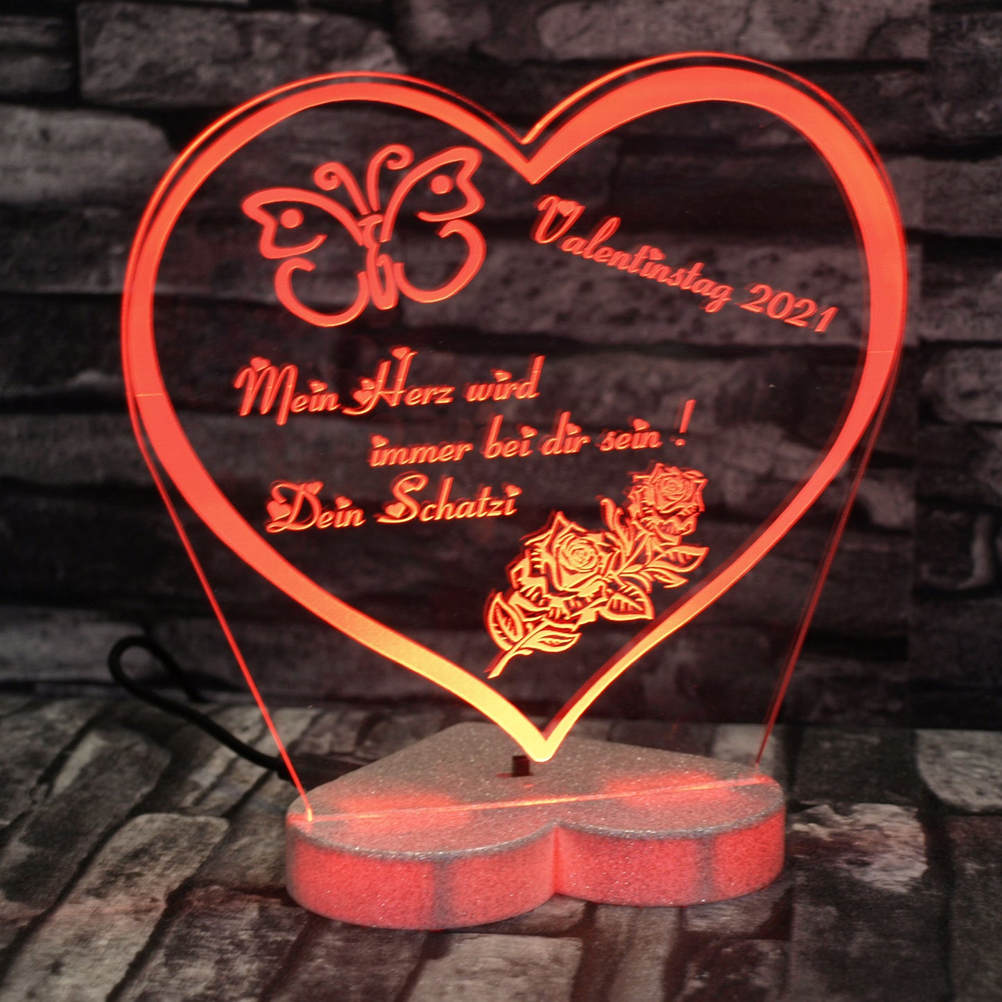 Acryl LED Beleuchtung Herz Aufsteller mit Gravur