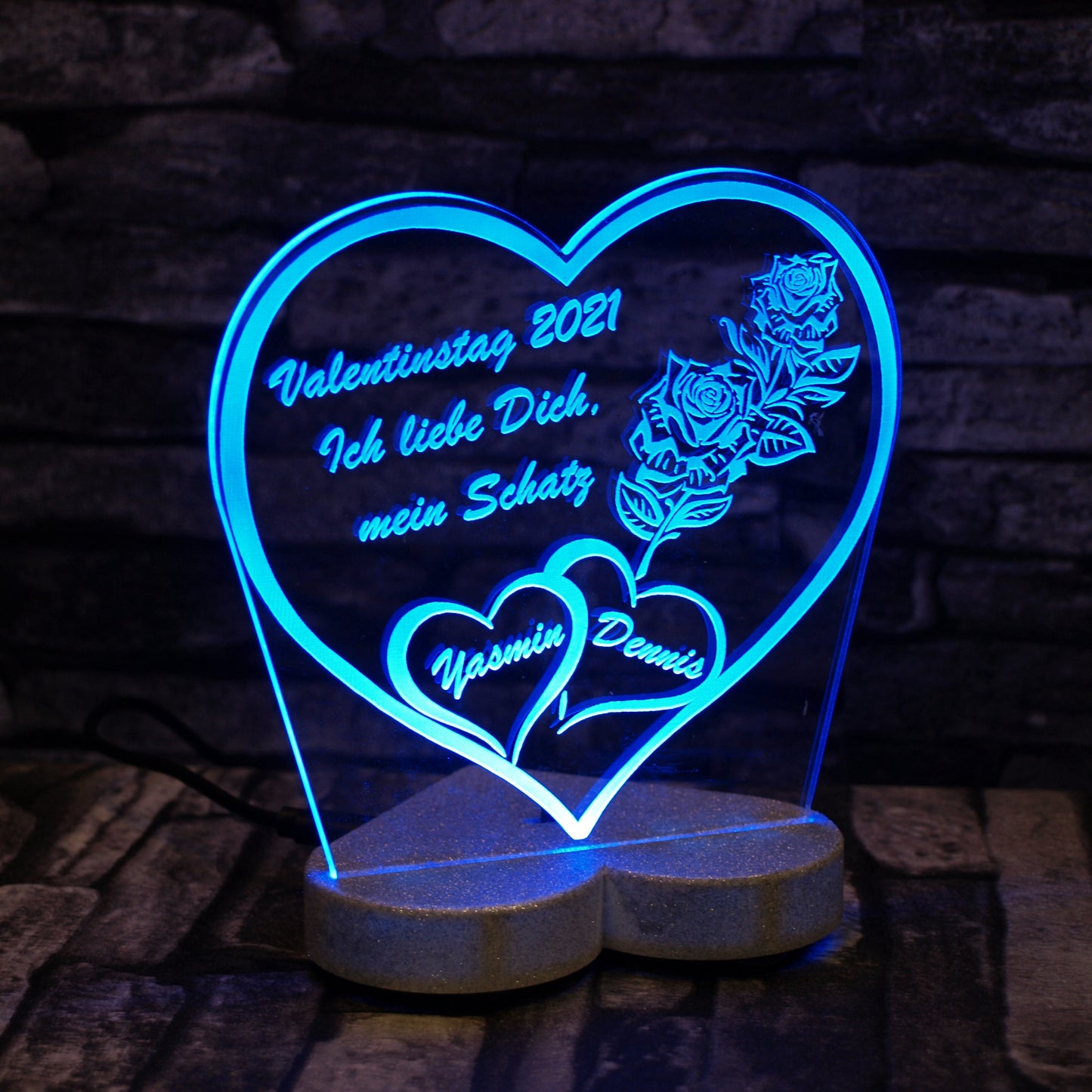 Acryl LED Beleuchtung Herz Aufsteller mit Gravur