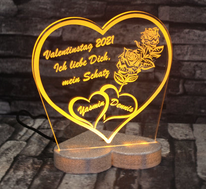 Acryl LED Beleuchtung Herz Aufsteller mit Gravur