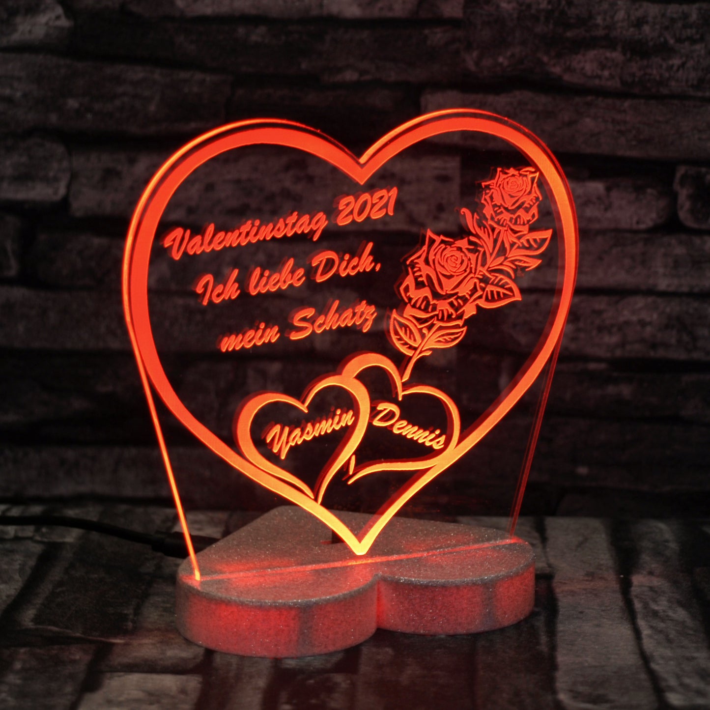 Acryl LED Beleuchtung Herz Aufsteller mit Gravur
