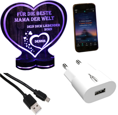 Aufsteller Herzsockel Gravur LED-Beleuchtung „Ich liebe dich“ | 125 × 135 mm | 150 × 157 mm
