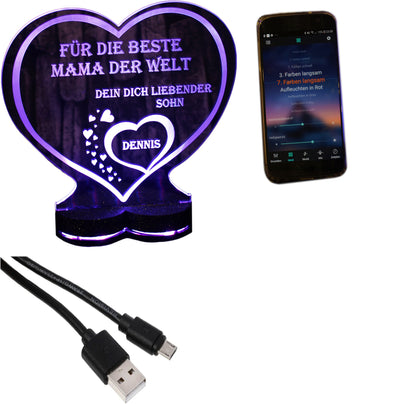 Aufsteller Herzsockel Gravur LED-Beleuchtung „Ich liebe dich“ | 125 × 135 mm | 150 × 157 mm