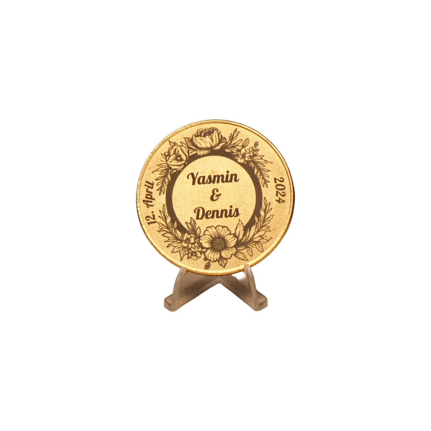 Messingmünze mit Oberflächengravur